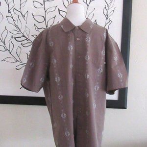SOLITUDE large mens casual cotton short sleeve shirt - taupe printed pattern NWT